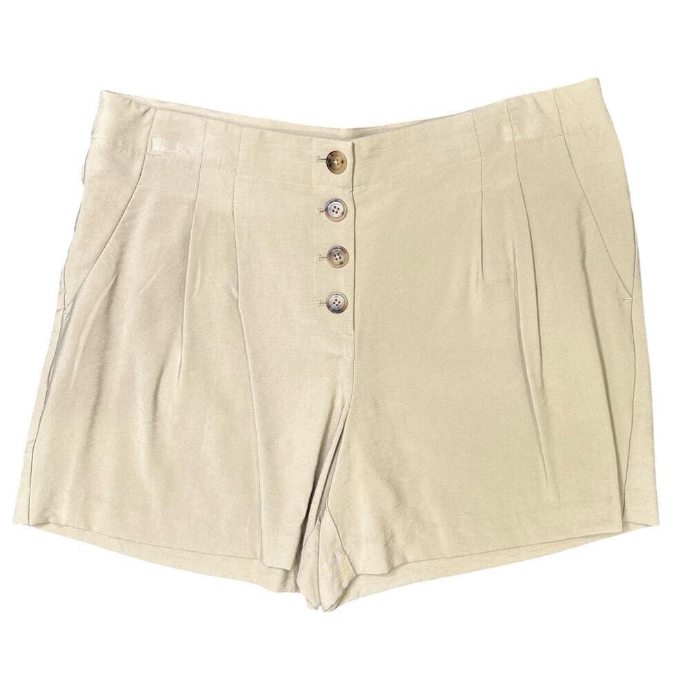 Loft Light Khaki Button Pleated Front High Rise Dressy Chino Shorts Large